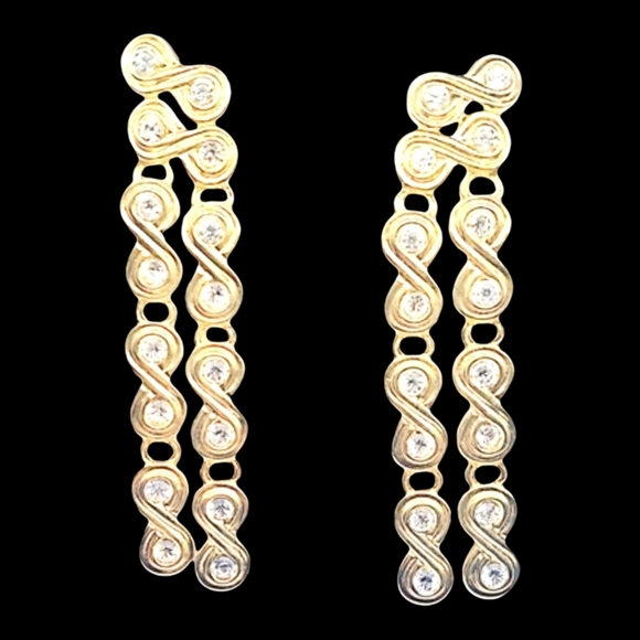 Jewelry - Dangling Gold Earrings with Clear Rhinestones